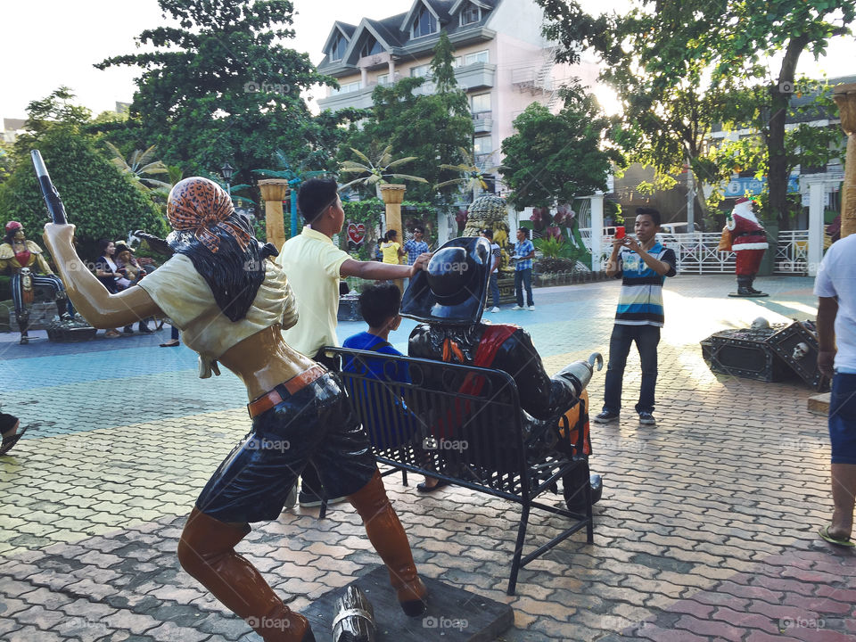 People snapping photos at the park