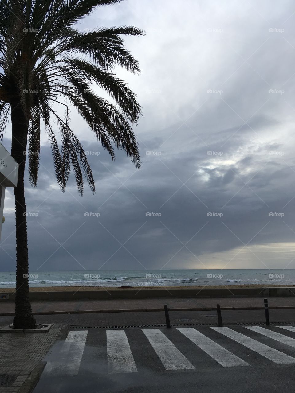Seaview February Mallorca, Spain. dark windy rainy cold