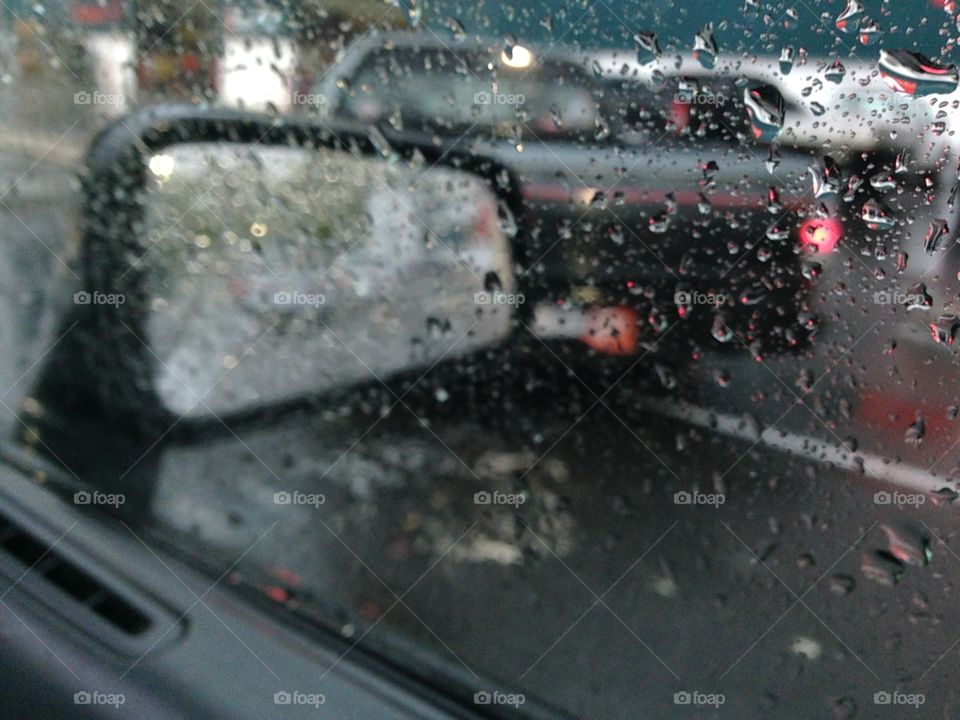 Rain on car window 
