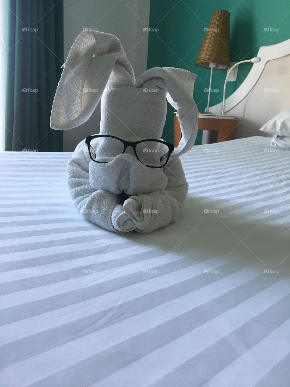 Quando vc chega no seu quarto do hotel e se surpreende com um coelho feito com toalha! E mais, a camareira ainda tomou o cuidado pra fazer ele enxergar melhor.