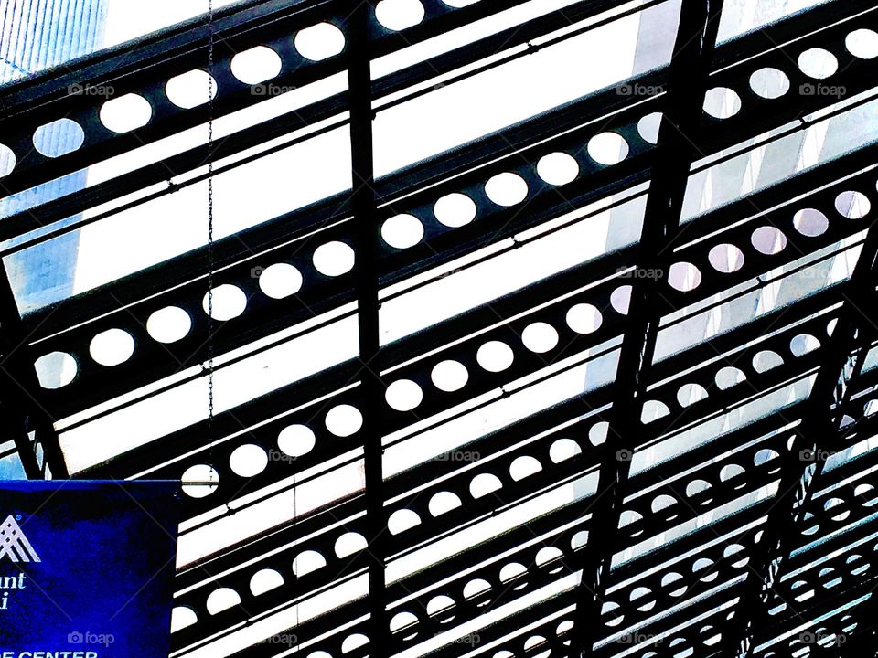 Detail of the artful functional design of the ceiling in one of Mount Sinai hospital’s many halls, hallways or through ways that lead from one part of the larger building complex on Manhattan’s Upper East Side to the next. 2020. Hypnotic Productions