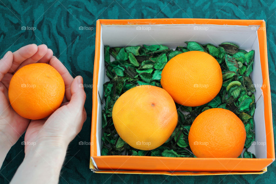 Orange, fruit, hands, Orange in hands, food, still life, abstraction