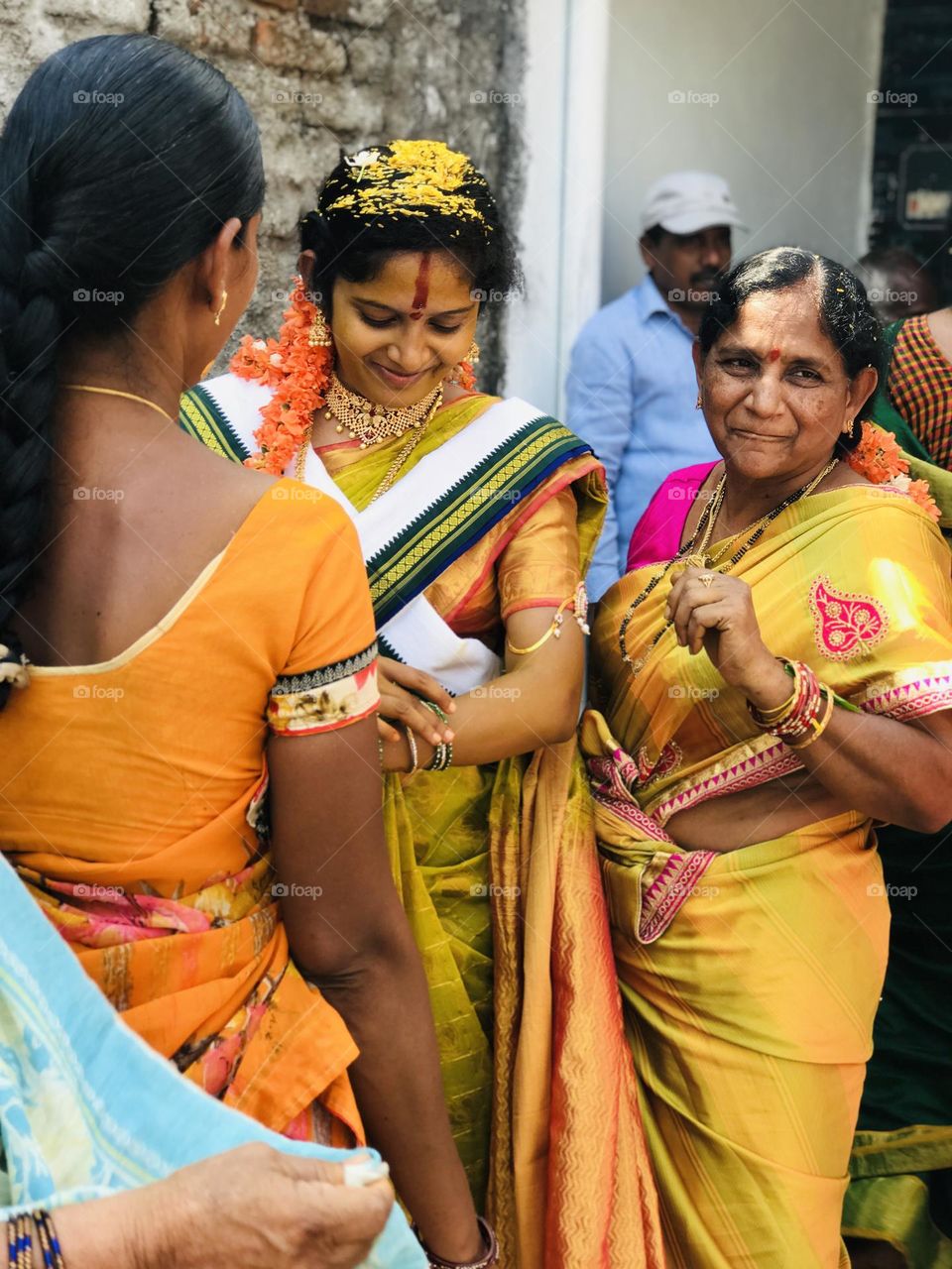 Indian village wedding bride and people 