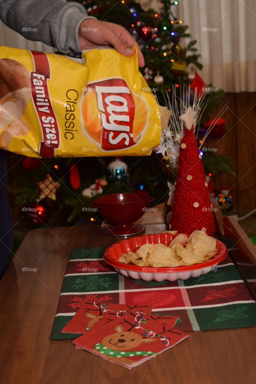 Lays classic potato chips Christmas nibbled