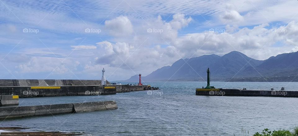 Mountains and water in the port
