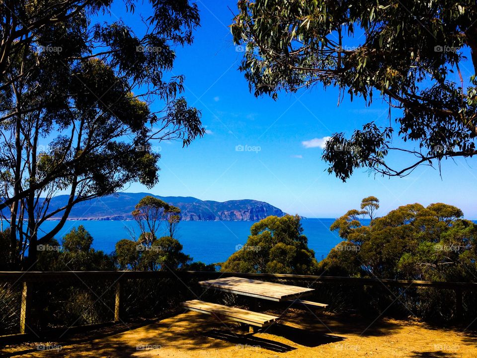 Have a seat. Picnic and observation area at Bruny Island, Tasmania