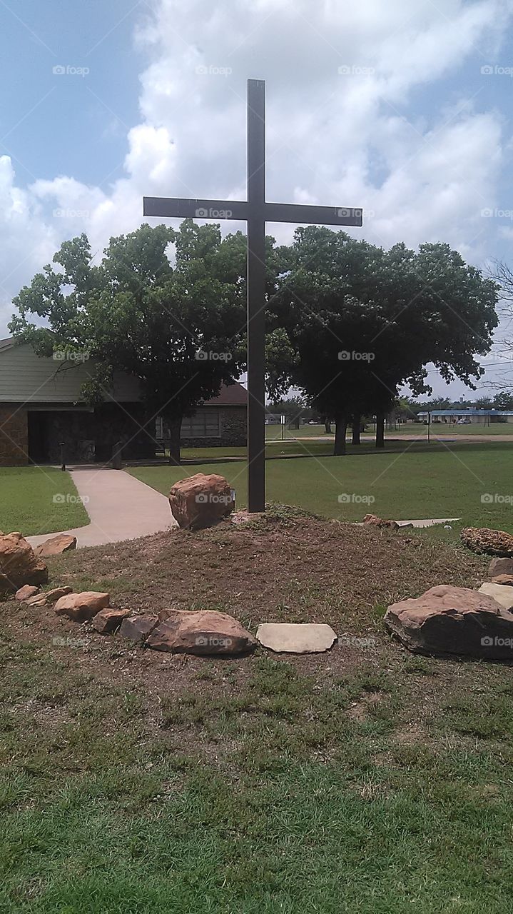 cross church. this cross stands in front of our church