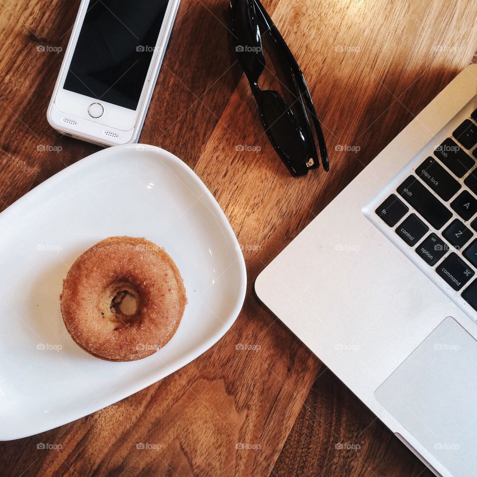 Coffee, No Person, Laptop, Food, Wood