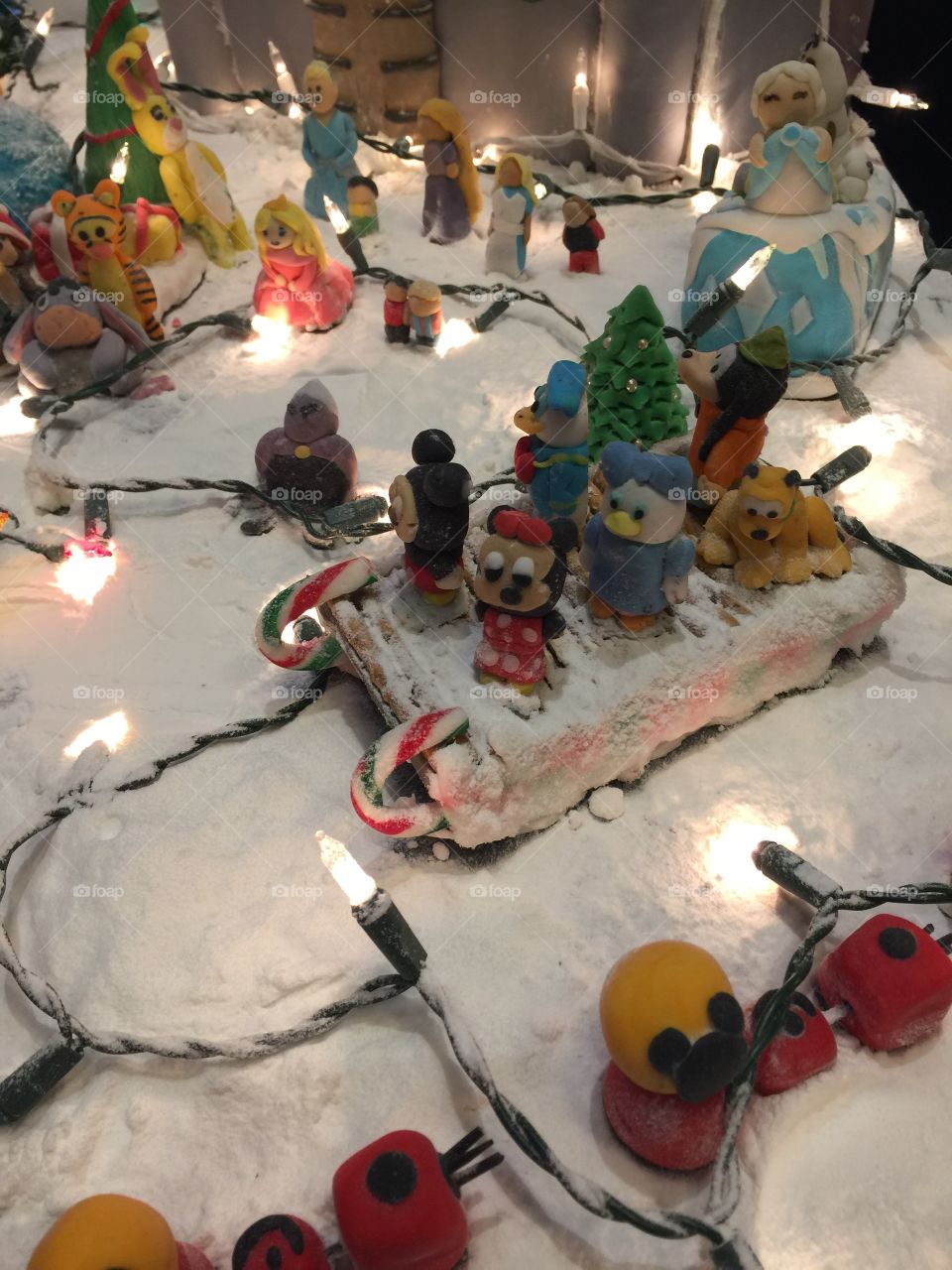 Gingerbread Disney characters on a sleigh at Hyatt Regency Hotel