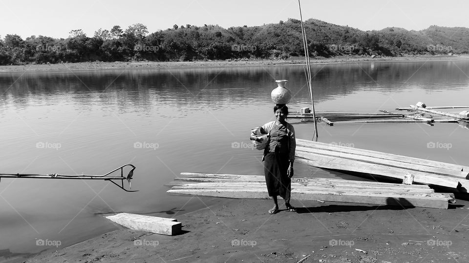 life style of local people who lives along the river in Myanmar