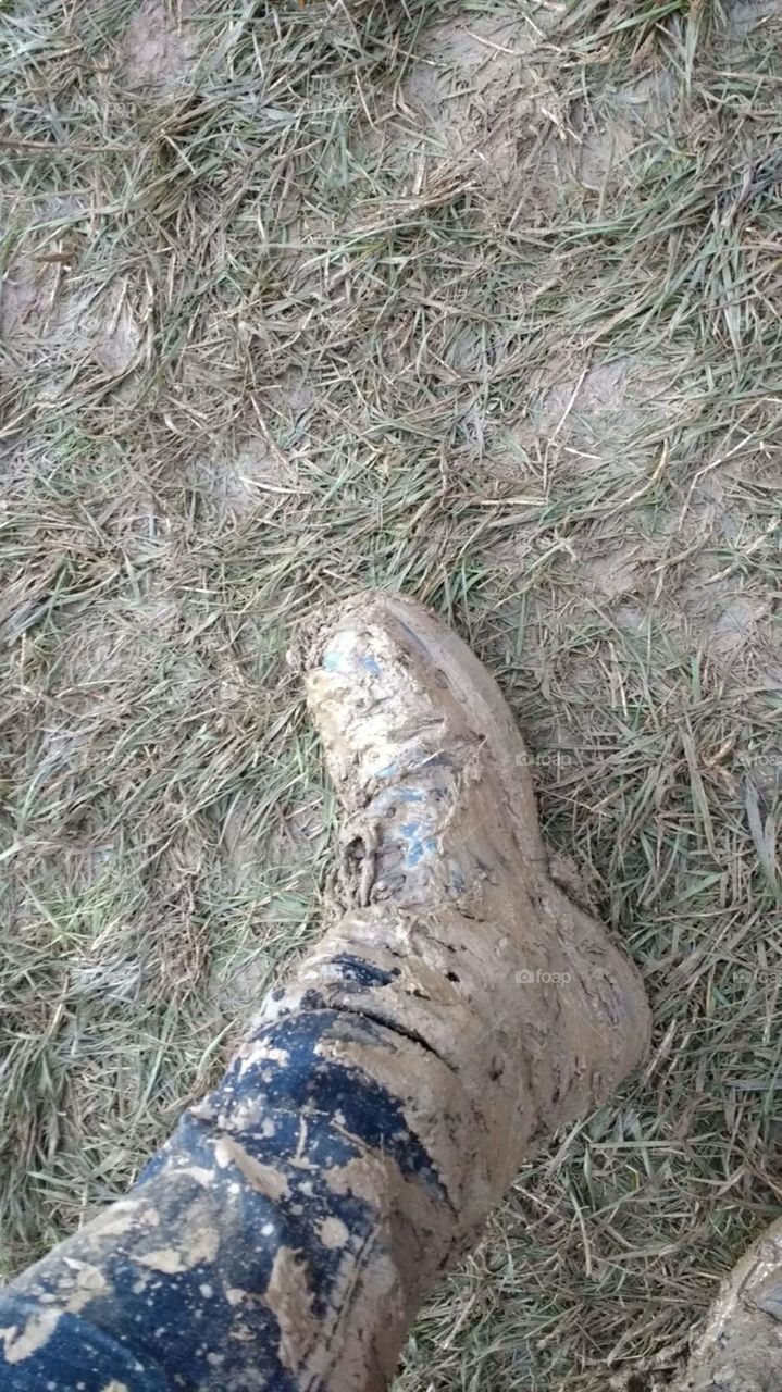 One muddy boot at a music festival in England