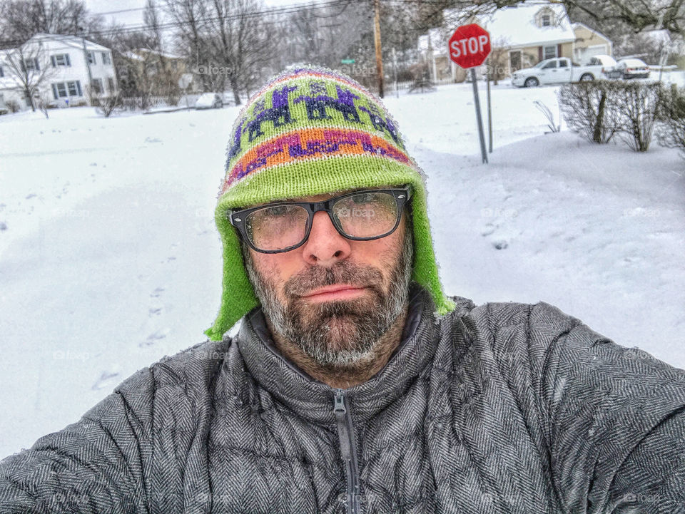 Man taking selfie in winter