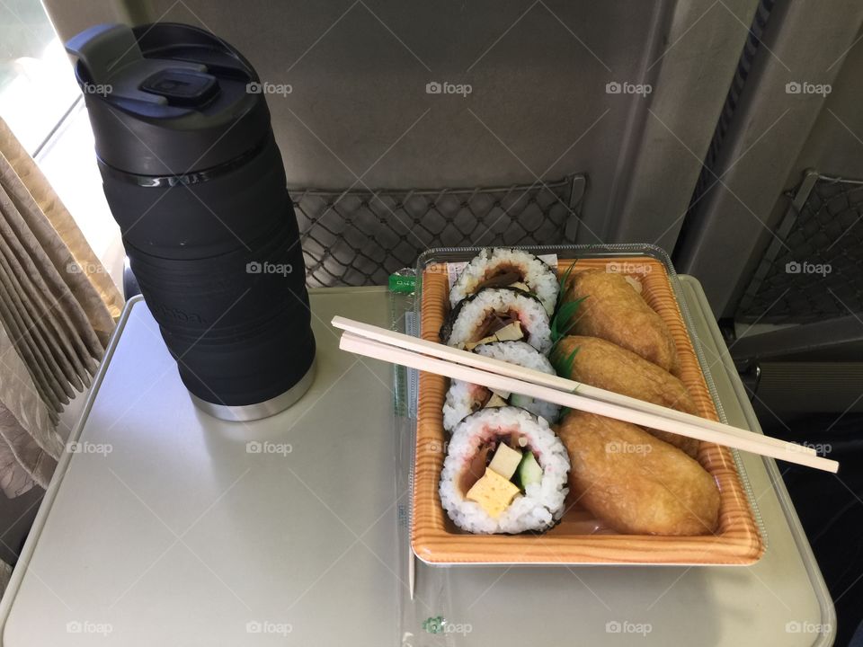Sushi meal on Shinkansen in Japan