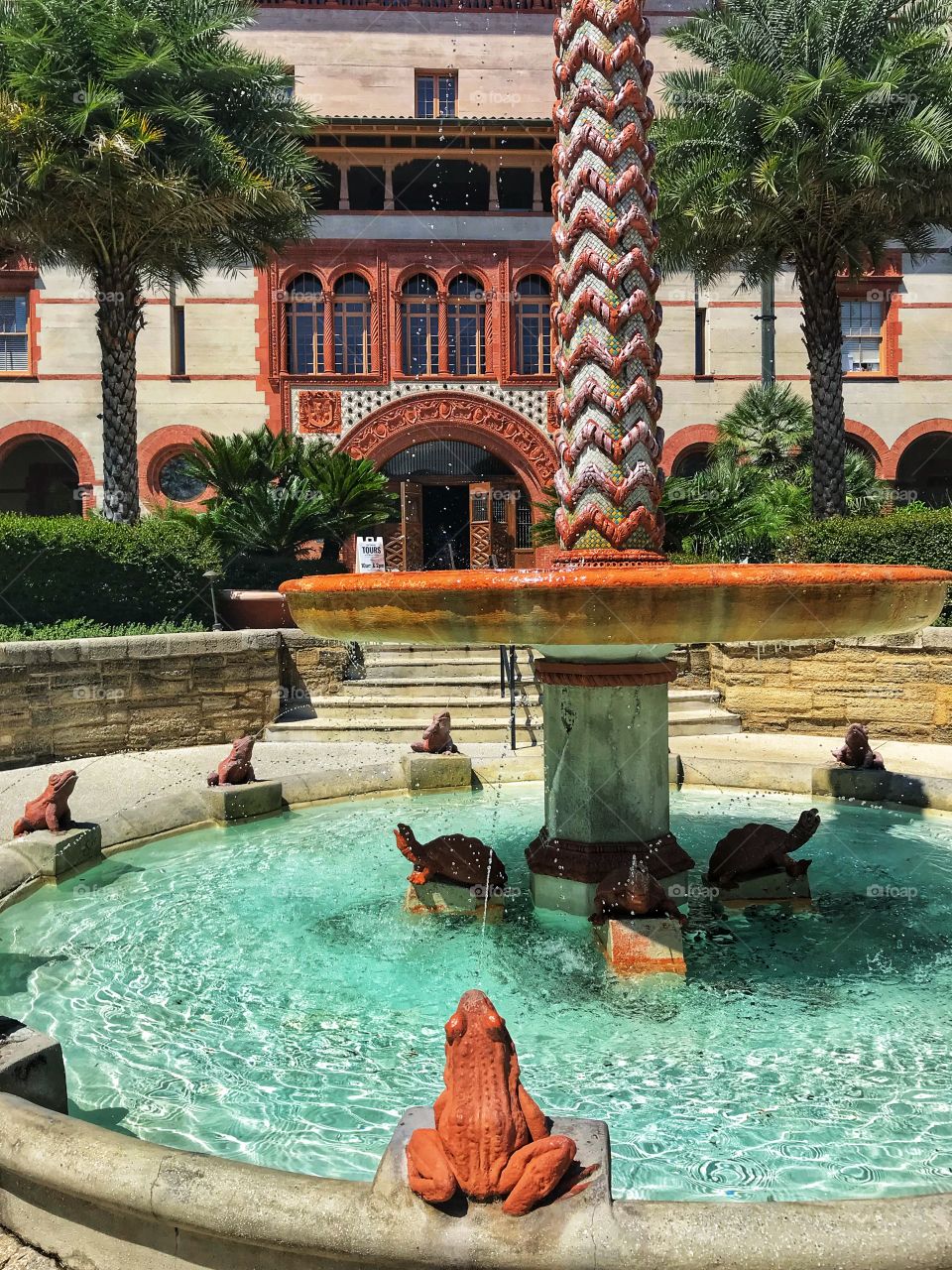 Architectural Detail - Frog and Turtle Fountain in courtyard of the once Ponce de Leon Hotel, now Flagler College - Saint Augustine 