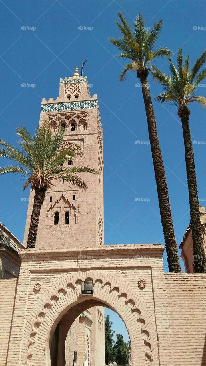 Beautiful architecture:  minaret of kotoubia  mosque at marrakech city in Morocco.