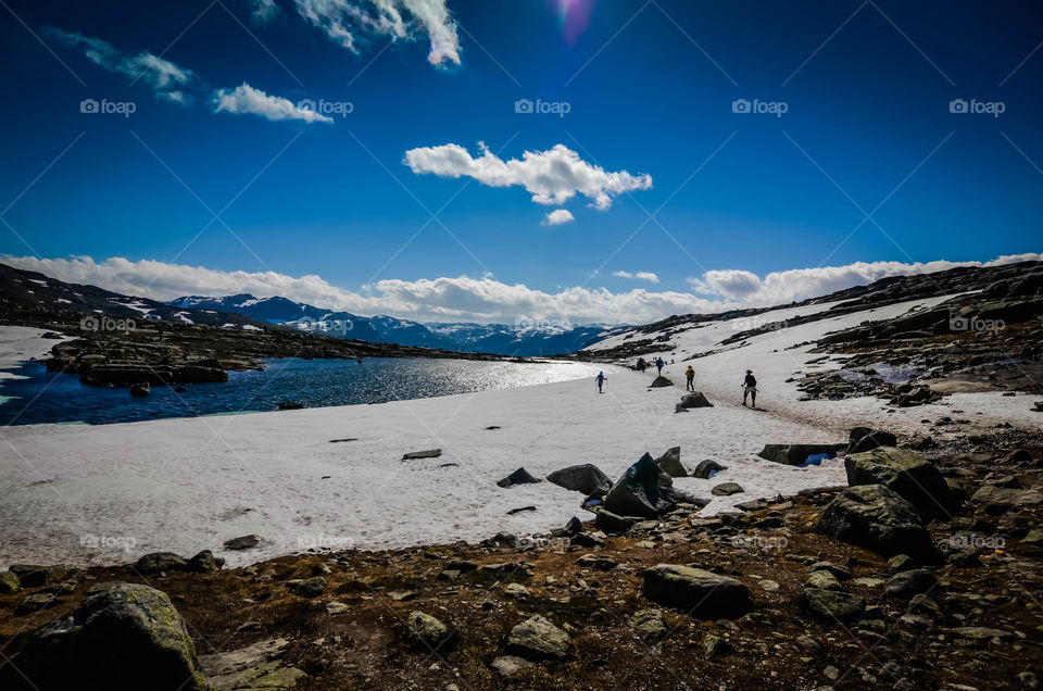 View of idyllic lake during winter