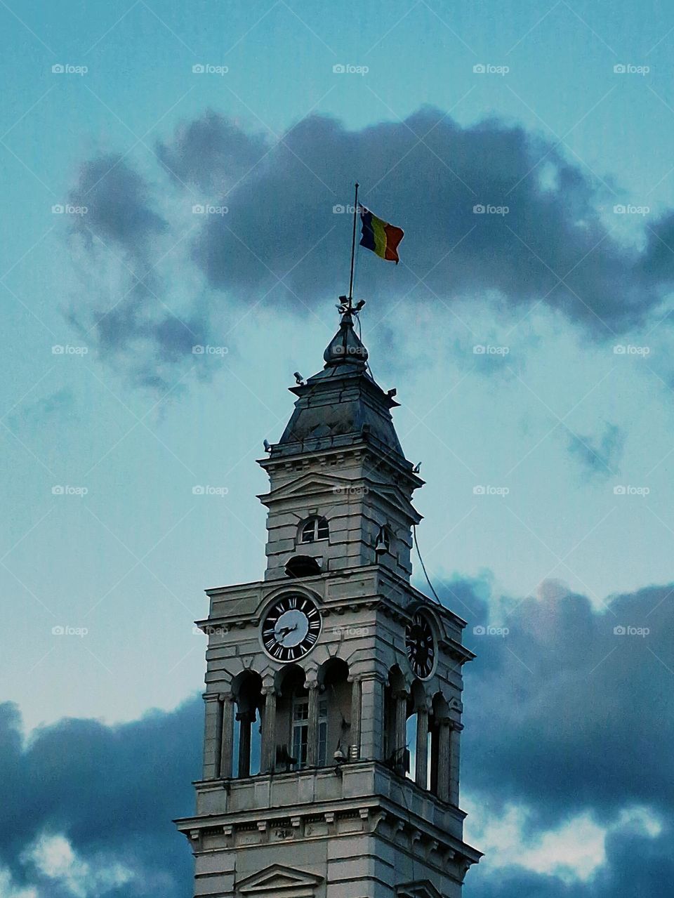 the clock tower of the town hall in Arad