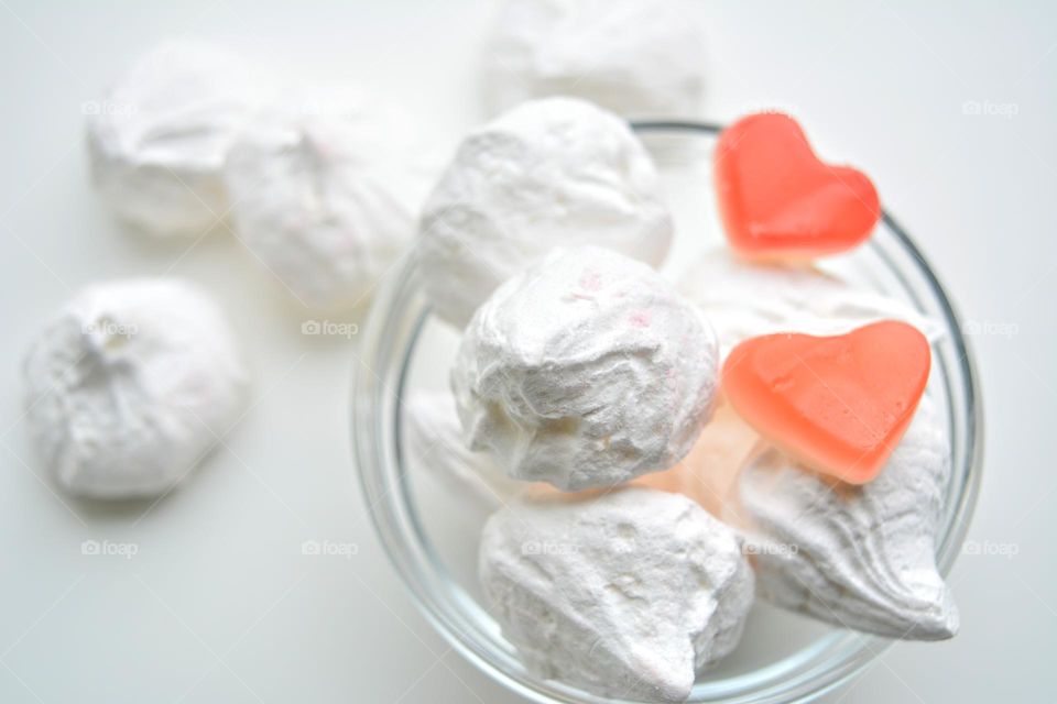 white sugar meringues love sweets close up beautiful background