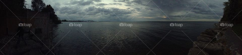 Autumn panorama on Ontario lake