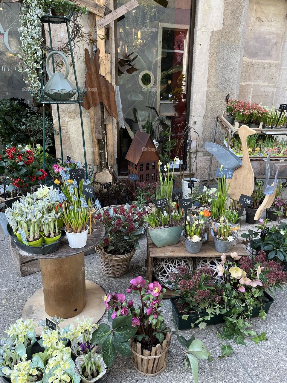 Beautiful flowers in front of a flower shop located in Dijon France.