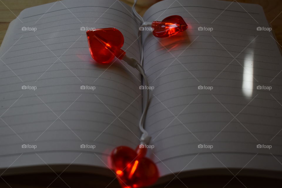 notebook with heart lights