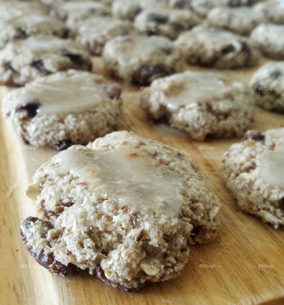 Close-up of oatmeal raisin cookies