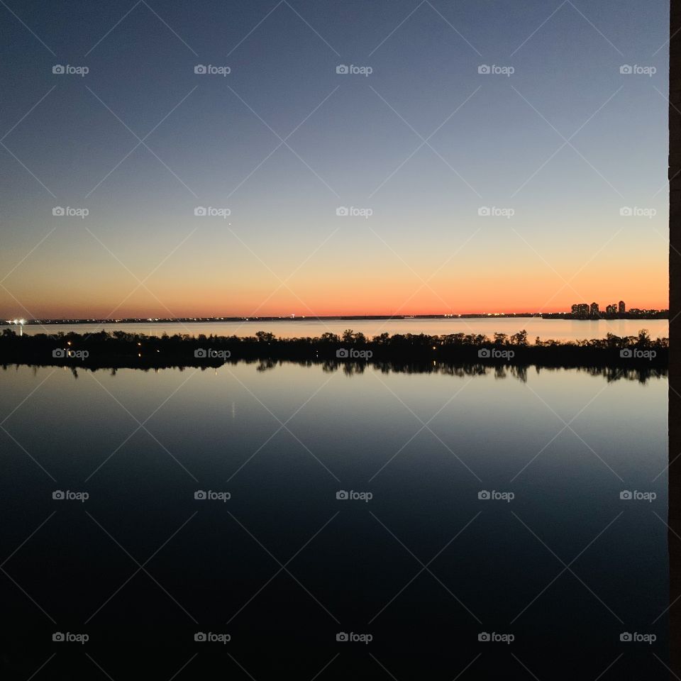 Sunset on St.Lawrence river, Quebec, Canada 