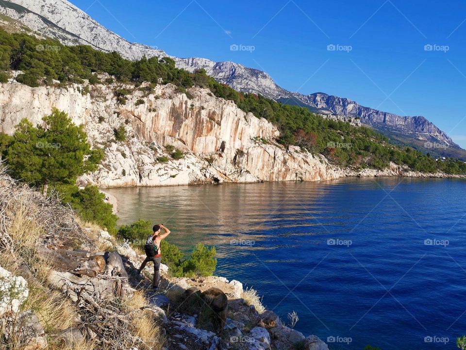 Beautiful landscape. Blue sky and blue sea. Travel in Croatia. Sunny weather. Amazing scenery. Nature is a best artist.