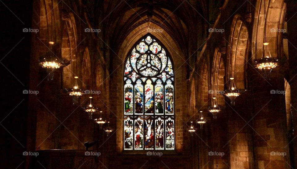 Stunning stained glass inside the Glasgow Cathedral.