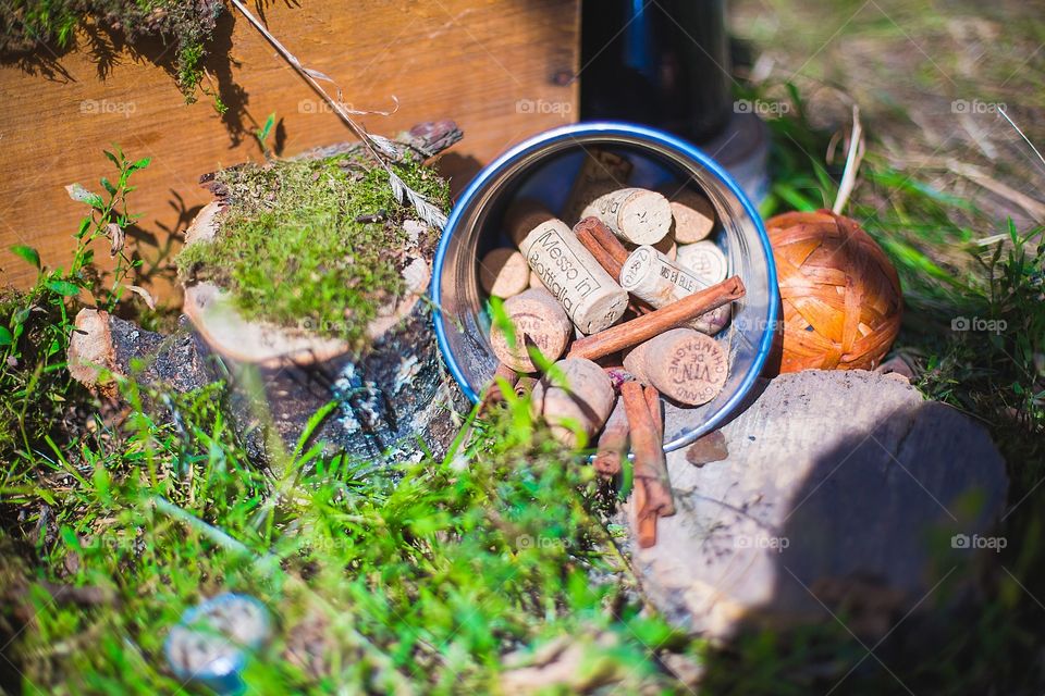 Wine corks in a bucket