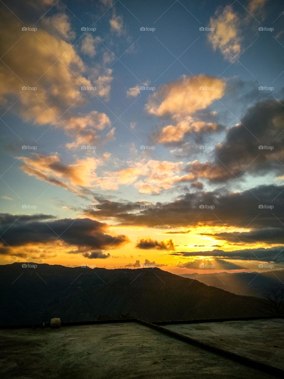 beautiful sky during amazing sunset, mountains view.