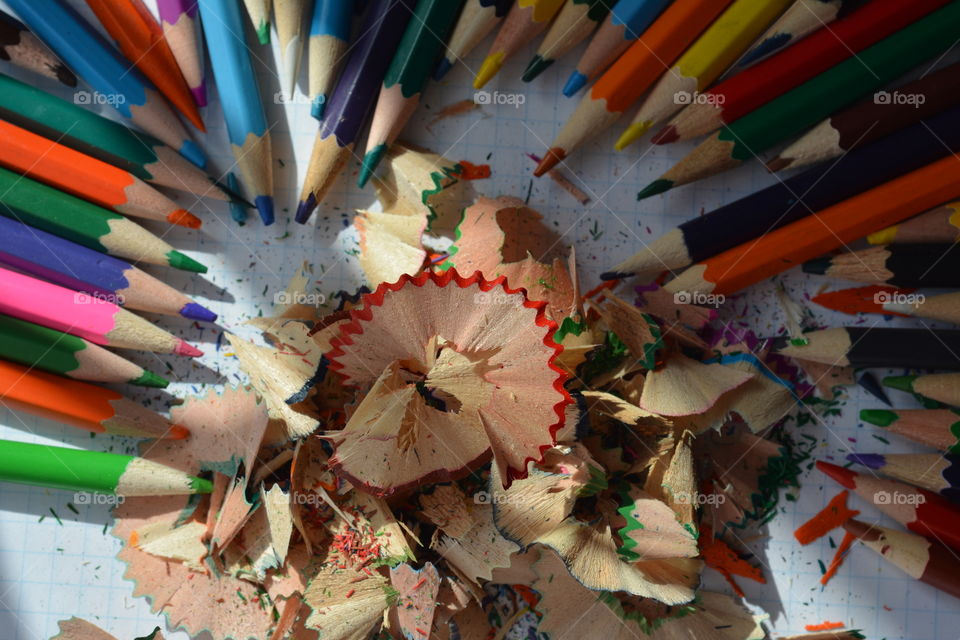 Elevated view of colored pencils