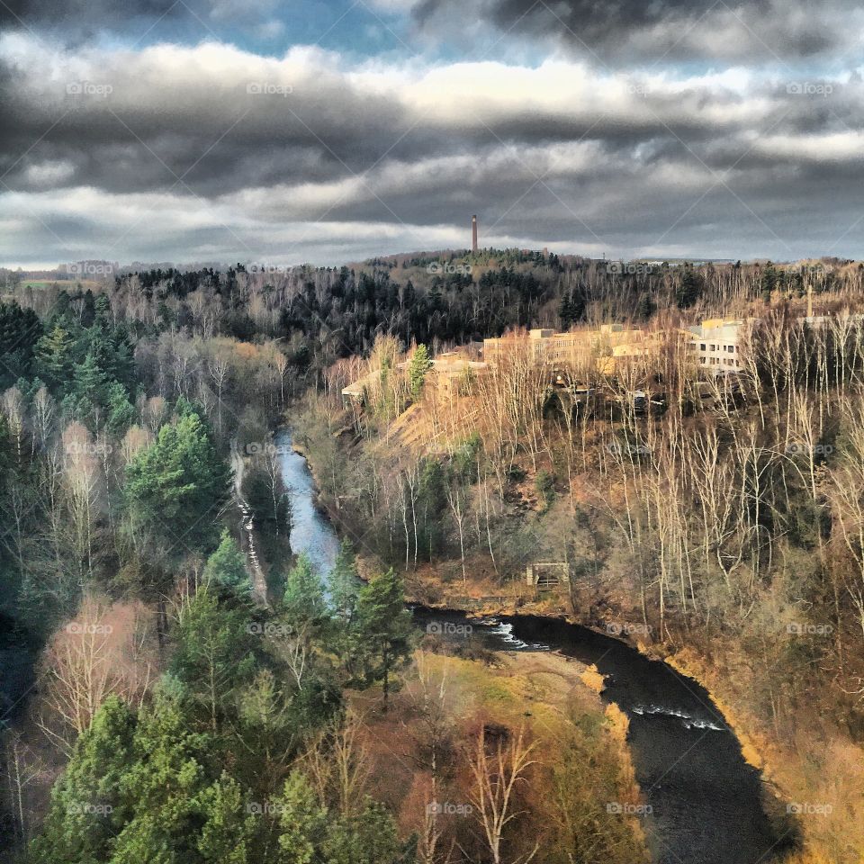 River against cloudy sky