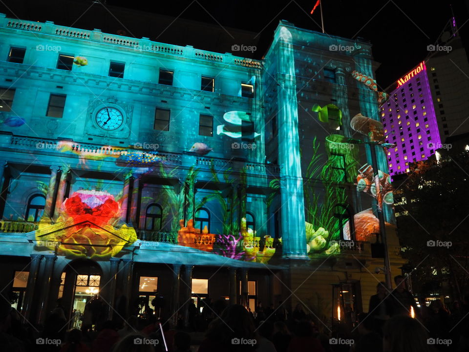 Sydney’s vivid festival lights on a building 