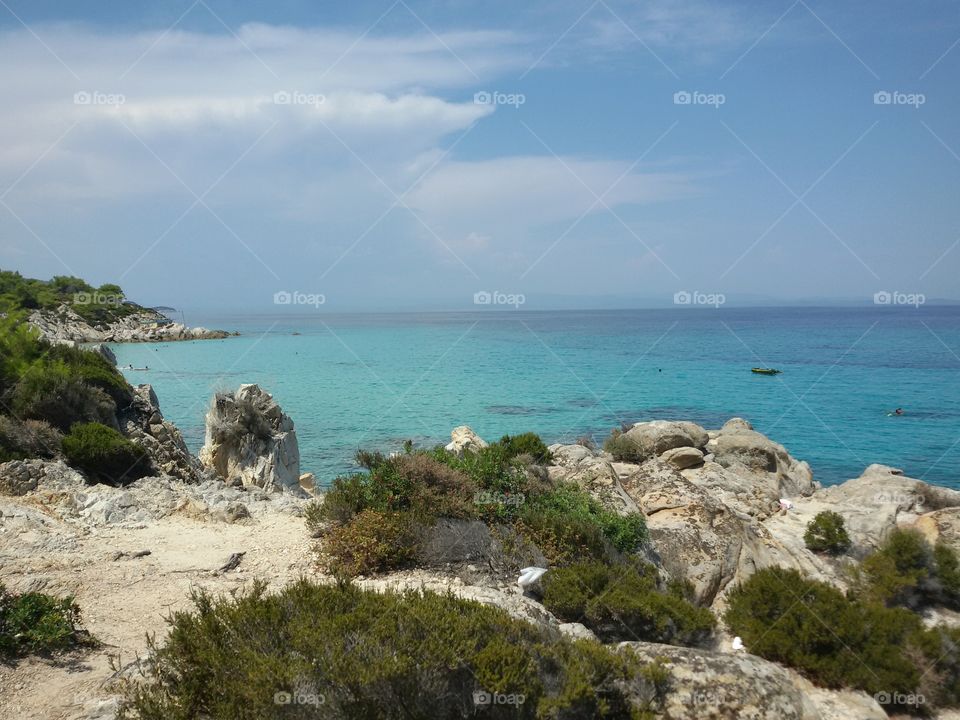 Sea View from the coast. sand,summer,water and rocks