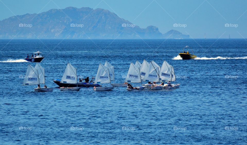 Sailing lesson in Sanxenxo, Galicia, Spain.