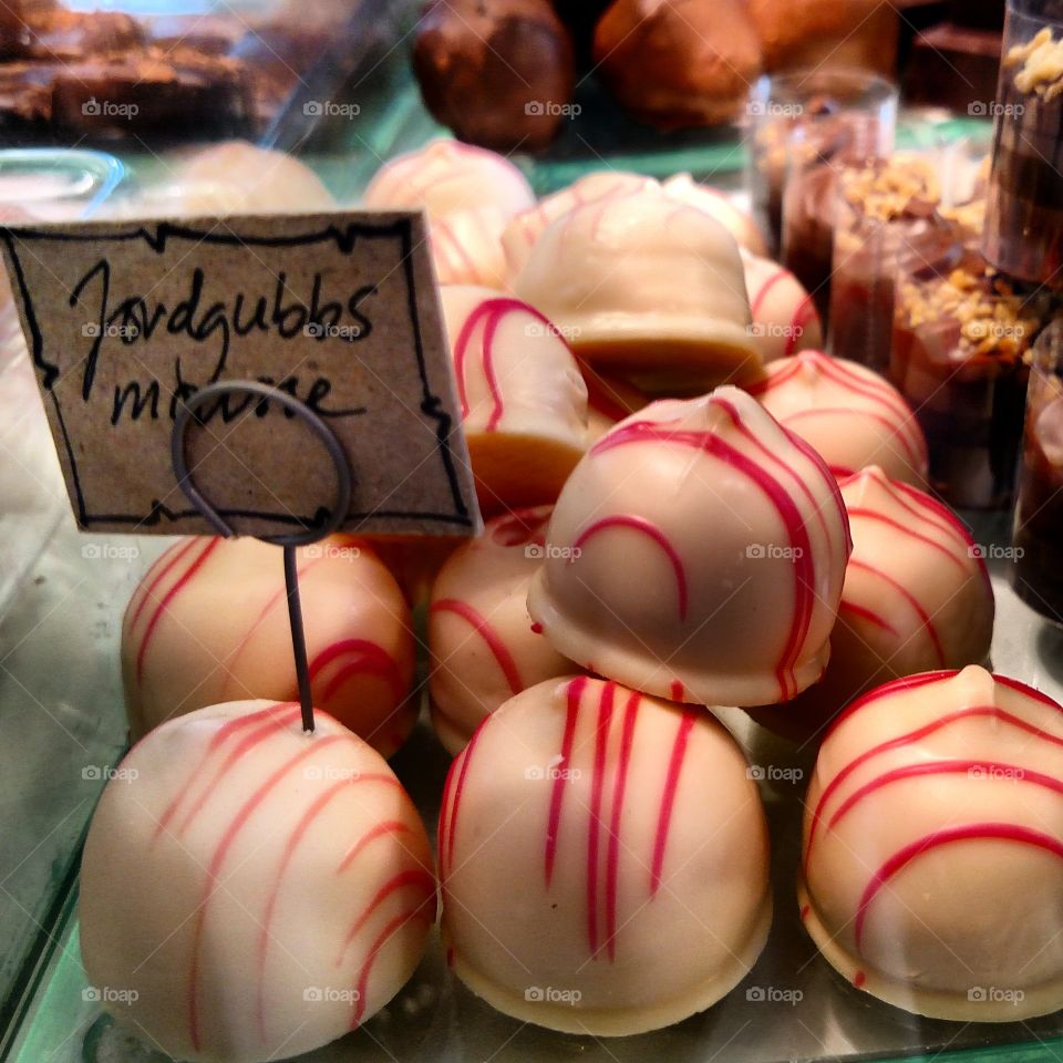 Strawberry Truffles. Taken at a candy store in Gothenberg, Sweden.