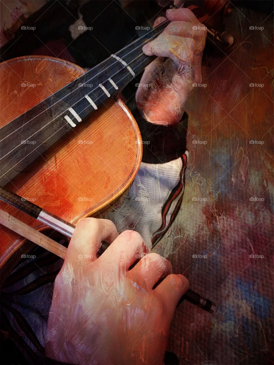 Hand playing violin painting effect