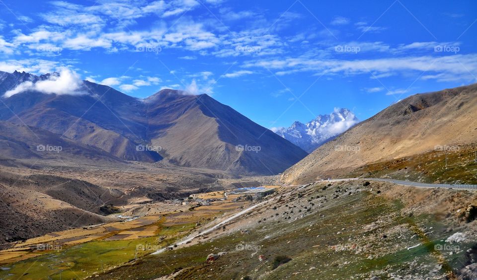 hiking in himalayas mountains in Tibet