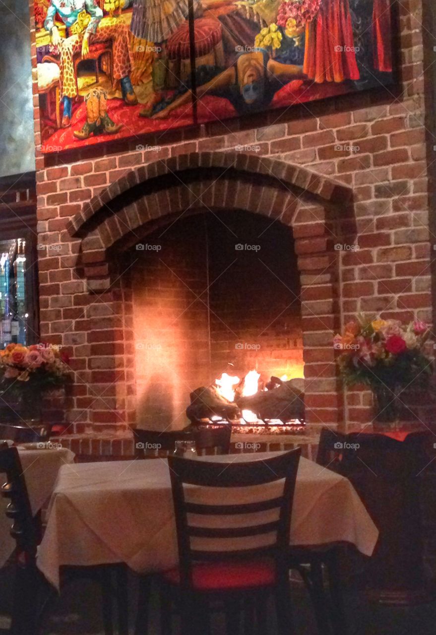 Ambiance. Fireplace at a restaurant

