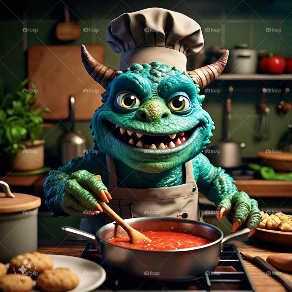 Monster chef cooks for kids, making meals for kids, funny AI monster creations, making funny monsters 