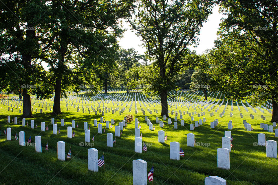 Arlington National Cemetery marks Memorial Day with flags on each of its nearly 400,00 graves. Arlington, VA. 
