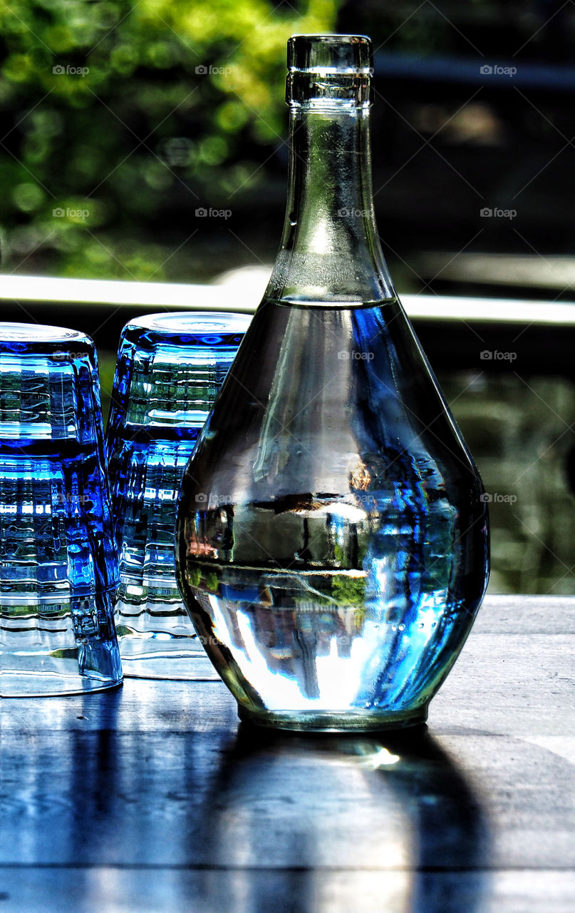 Blue water glasses