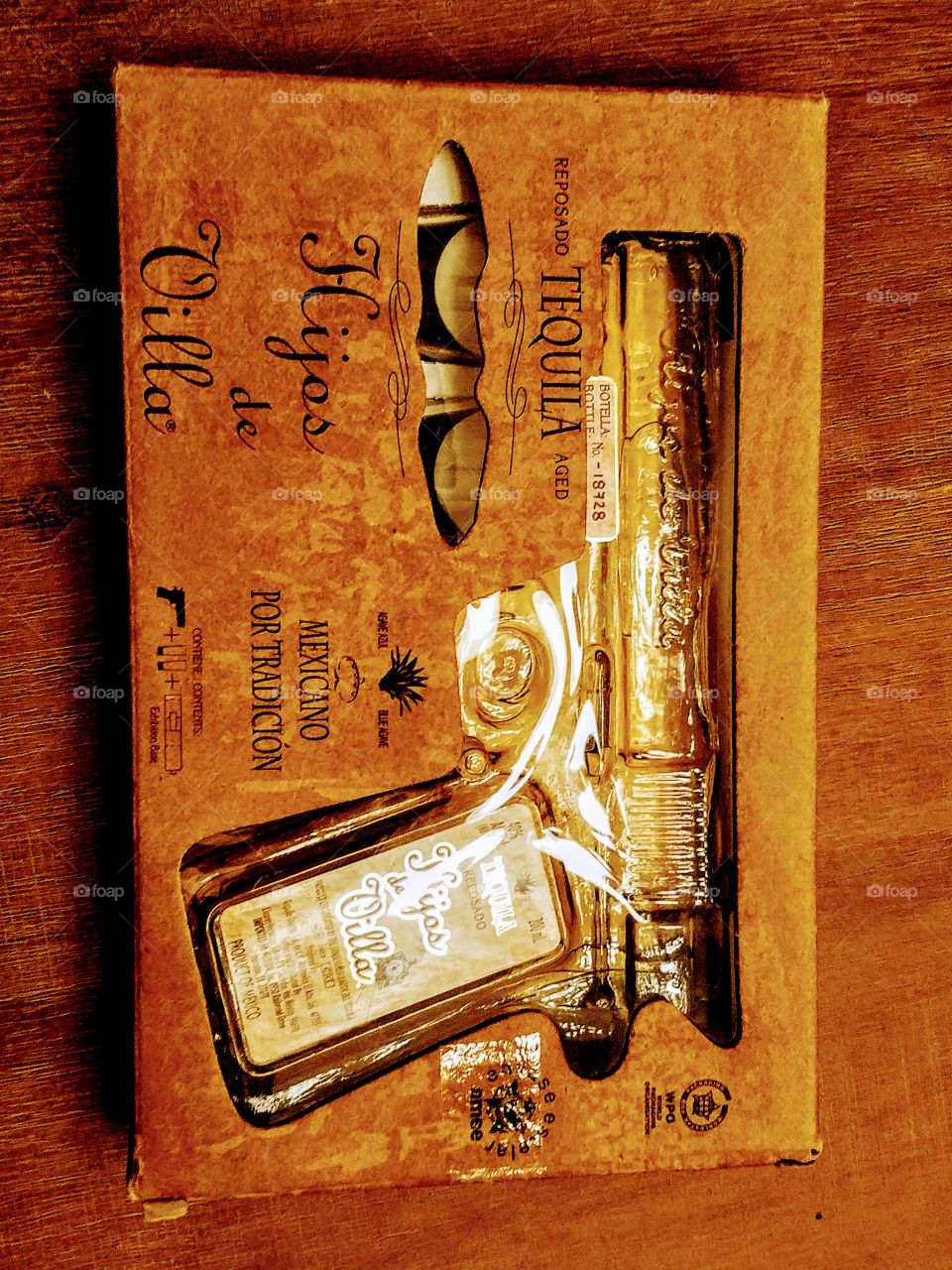 One of a Kind Aged Old Hijos De Villa Tequila Shaped in a  unique 45 Pistol Bottle