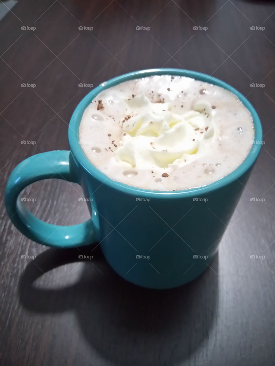 homemade mocha latte with whip cream on top and dash of cocoa.yummm