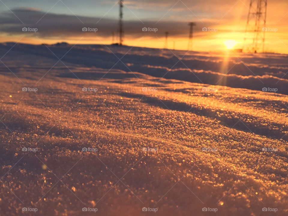 Sunset with dramatic sky in winter