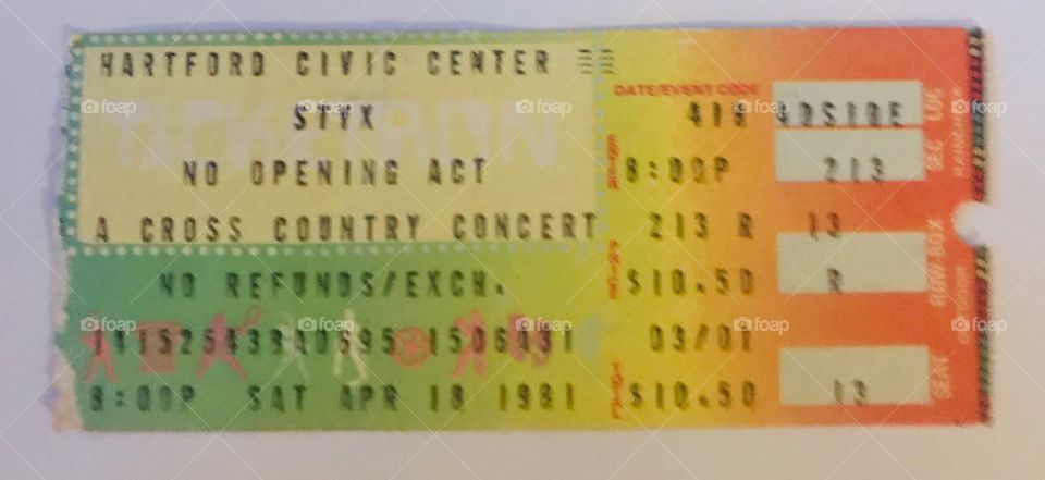 Styx Concert Ticket 4-18-1981