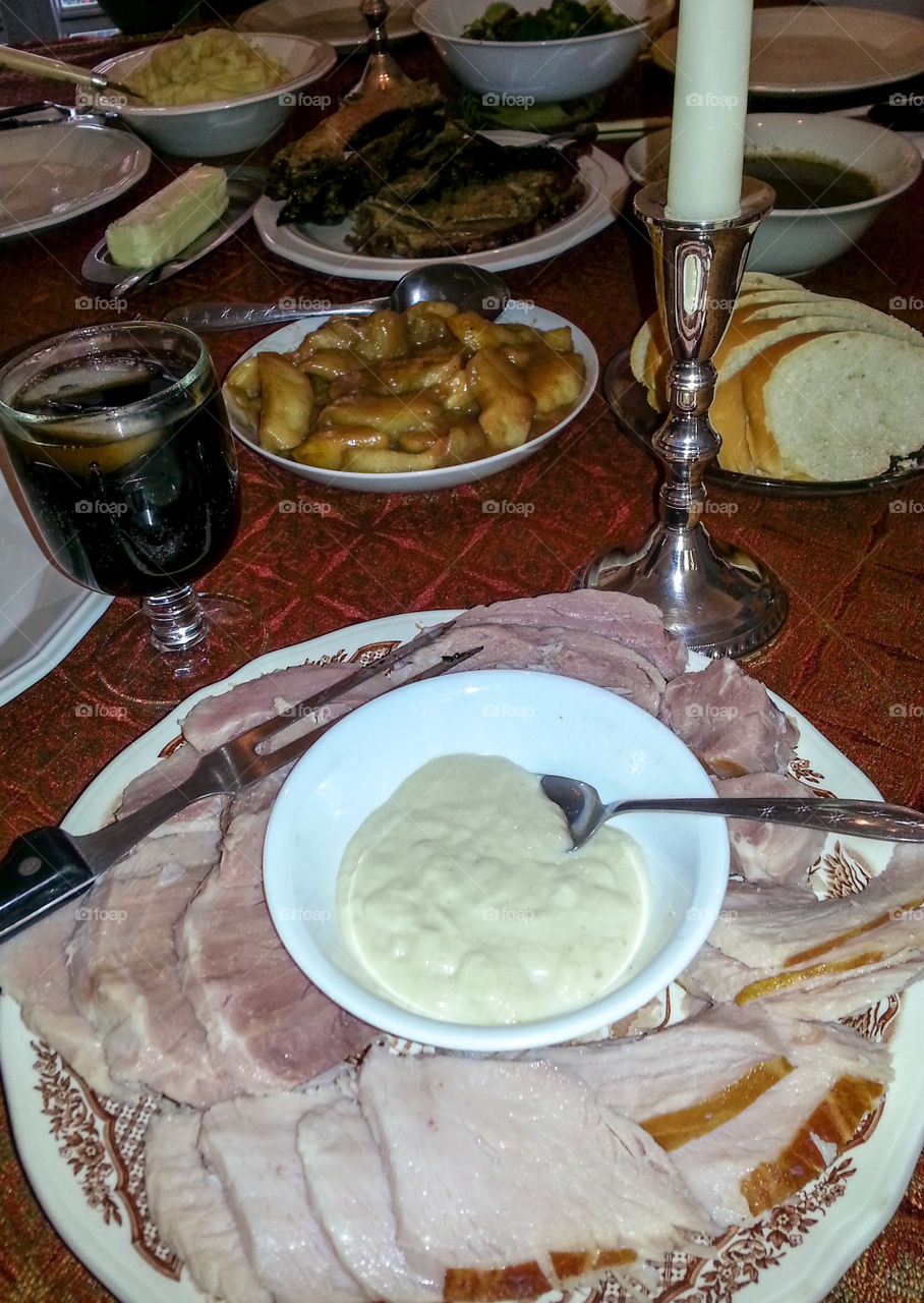 Easter Ham. Ham, applesauce, roast beef and pirogies, the meal we share each Easter.