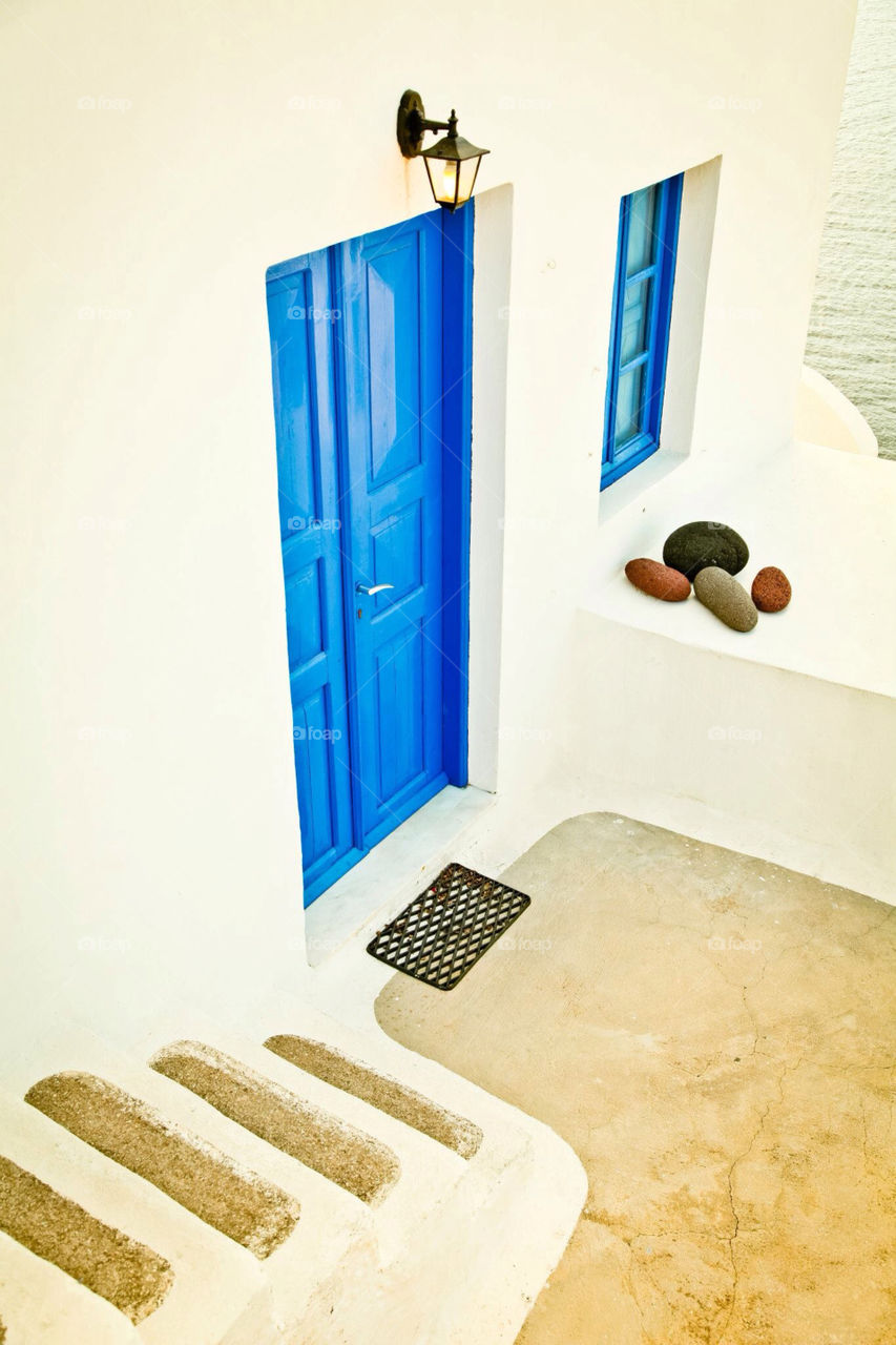 blue white house door by Sheldonsteere