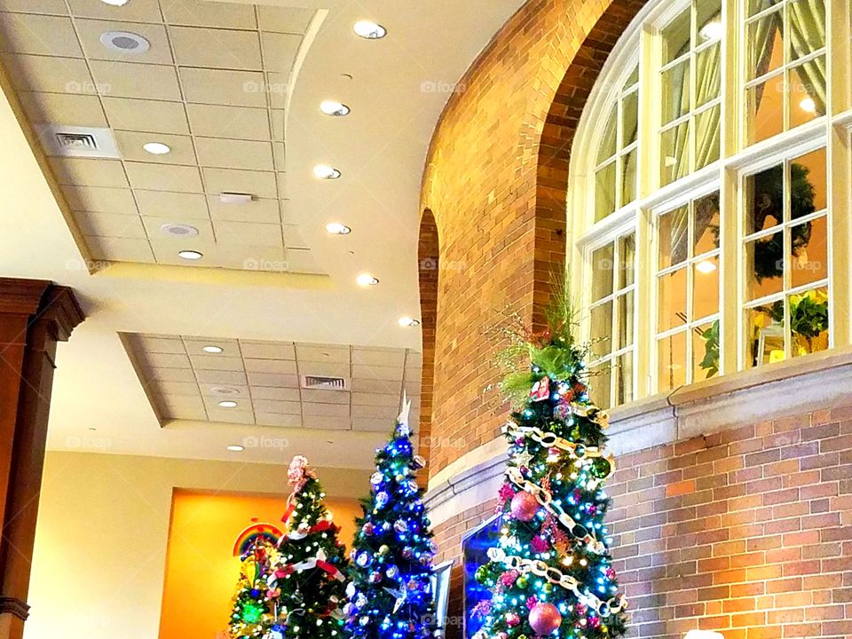 Christmas trees inside the Hotel Roanoke 